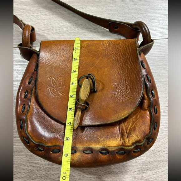 Vintage Leather Hand Tooled Western Style Saddle Shoulder Bag Purse - Picture 13 of 13